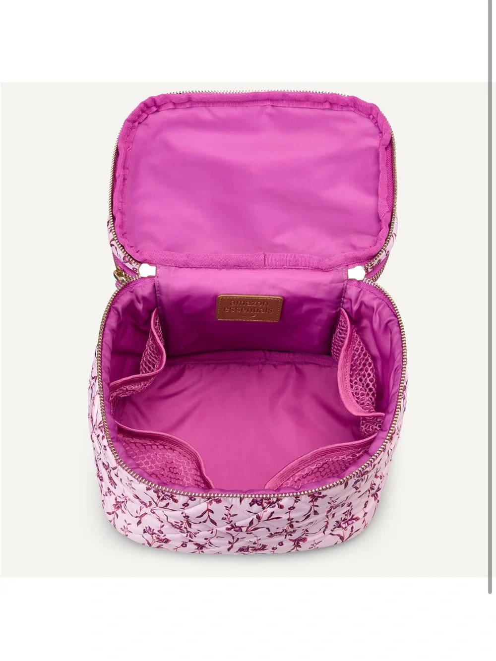 Floral Pink Quilted Cosmetic Case with Matching Travel Brush Pouch